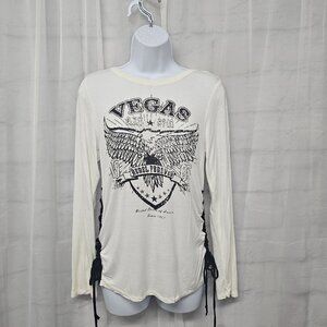 YMF Long Sleeve Tee Vegas Grunge Biker Rock Concert Casual White Black M